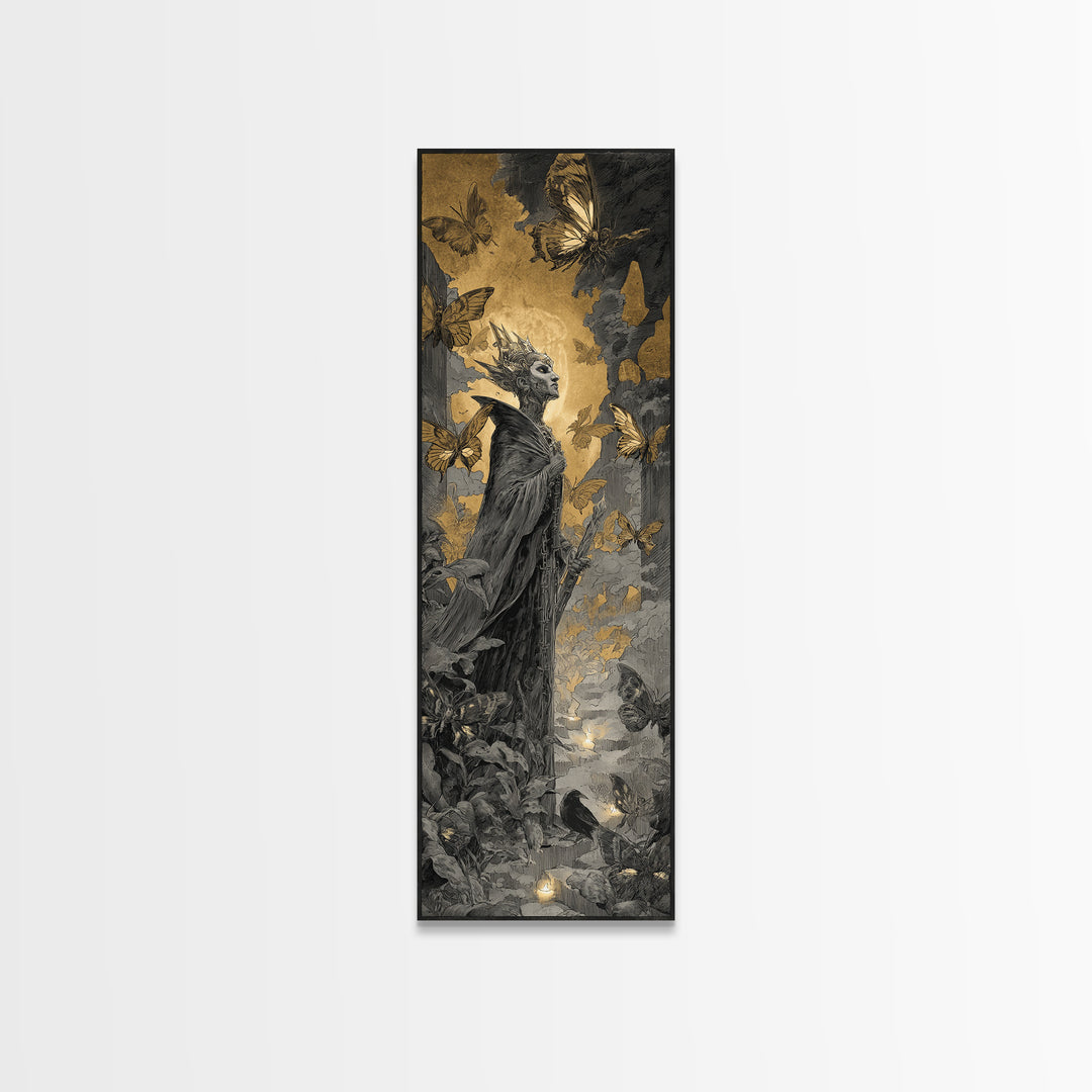 The Moth-Winged Empress, Architectural Etching Art, Tall Narrow Wall Art, Macabre Wall Art, Framed Canvas Print