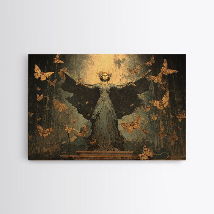 The Moth-Winged Empress, Symbolist Gothic Landscape, Landscape Wall Art, Dark Halloween Decor, Framed Canvas Print, Halloween Wall Art