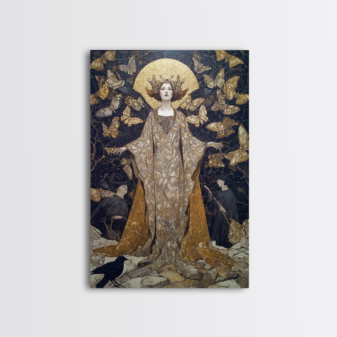 The Moth-Winged Empress, Symbolist Death Art, Vertical Wall Art, Dark Halloween Decor, Canvas Print, Halloween Wall Art