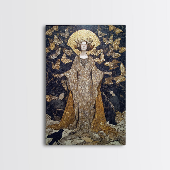 The Moth-Winged Empress, Symbolist Death Art, Vertical Wall Art, Dark Halloween Decor, Canvas Print, Halloween Wall Art