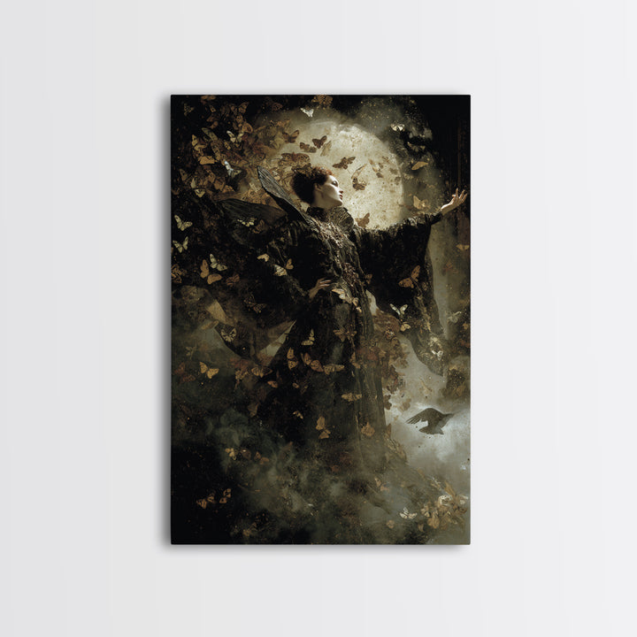 The Moth-Winged Empress, Dark Symbolist Art, Vertical Wall Art, Macabre Wall Art, Framed Canvas Print, Halloween Wall Art