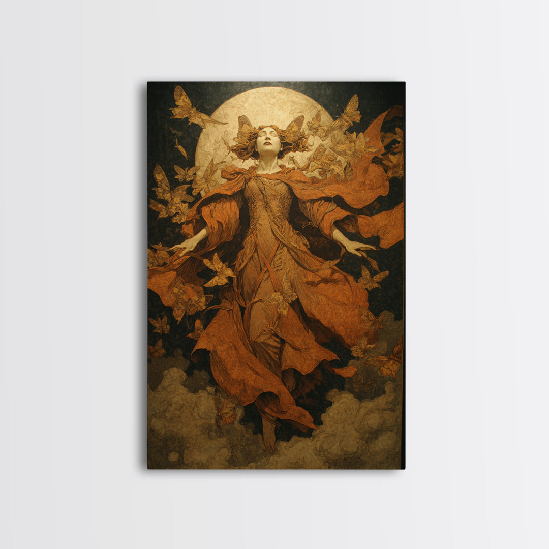 The Moth-Winged Empress, Symbolist Etching Art, Vertical Wall Art, Gothic Horror Wall Art, Framed Canvas Print, Halloween Wall Art