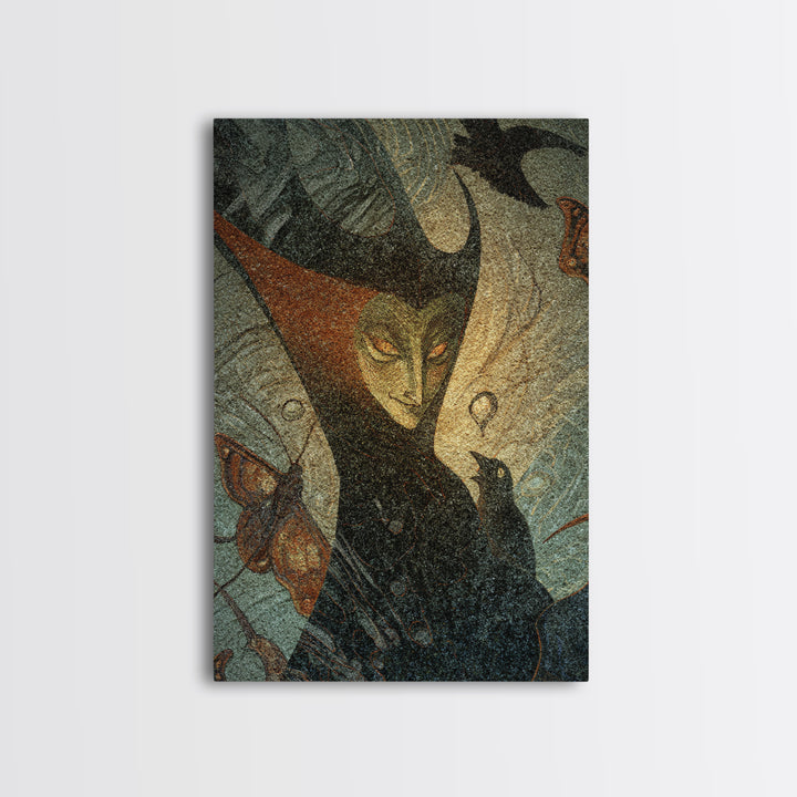 The Moth-Winged Empress, Expressionist Gothic Art, Vertical Wall Art, Dark Halloween Decor, Canvas Print, Halloween Wall Art