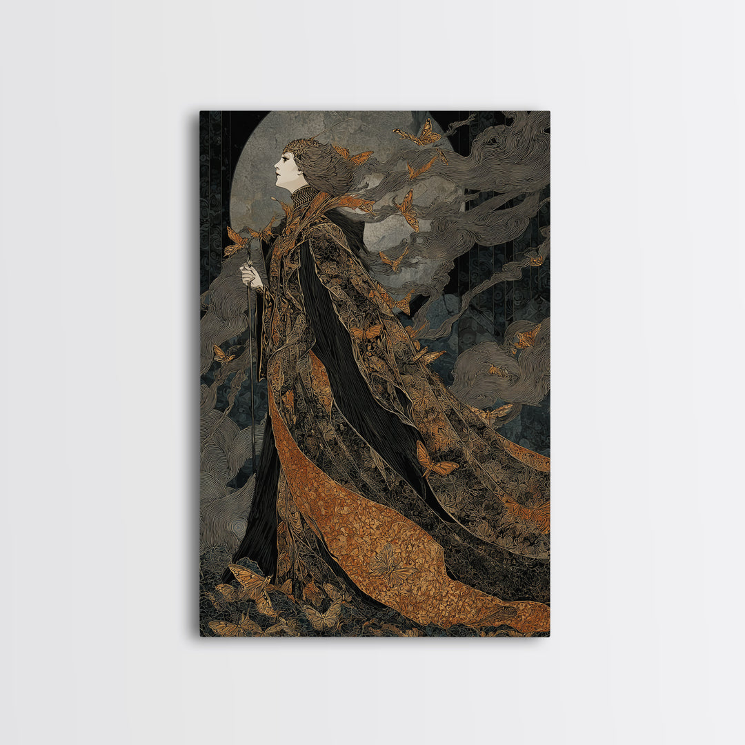 The Moth-Winged Empress, Stained Glass Gothic Art, Vertical Wall Art, Dark Halloween Decor, Canvas Print, Halloween Wall Art