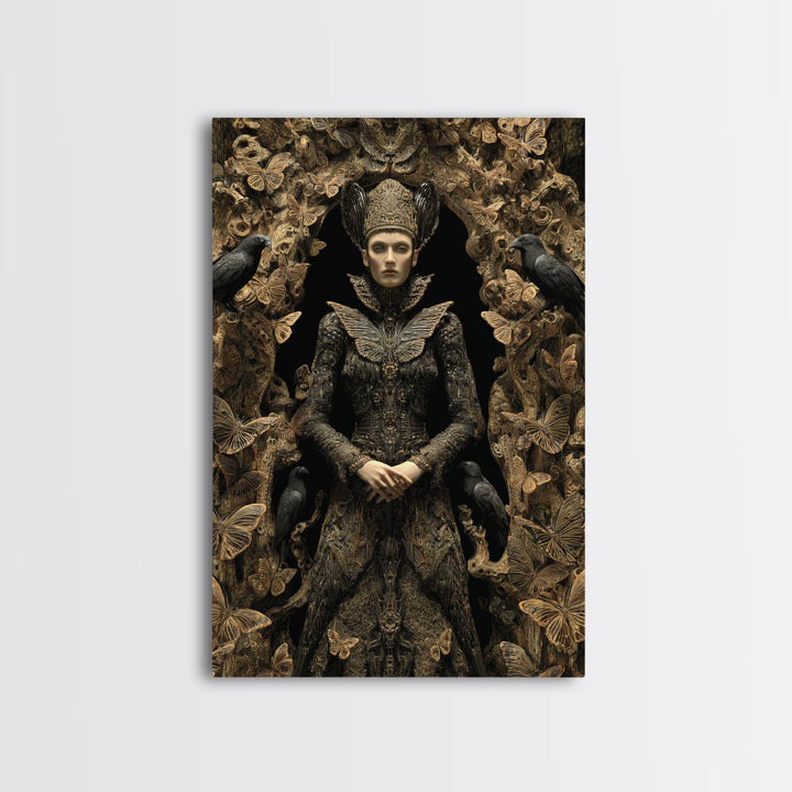 The Moth-Winged Empress, Biomechanical Horror Art, Vertical Wall Art, Gothic Horror Wall Art, Framed Canvas Print, Halloween Wall Art