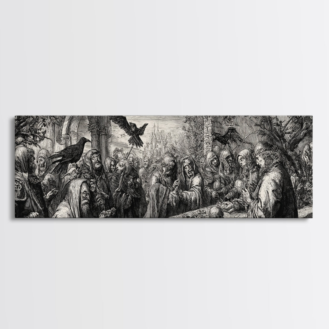The Ash-Covered Oracle, Renaissance Engraving Art, Extra Wide Wall Art, Macabre Wall Art, Framed Canvas Print, Halloween Wall Art