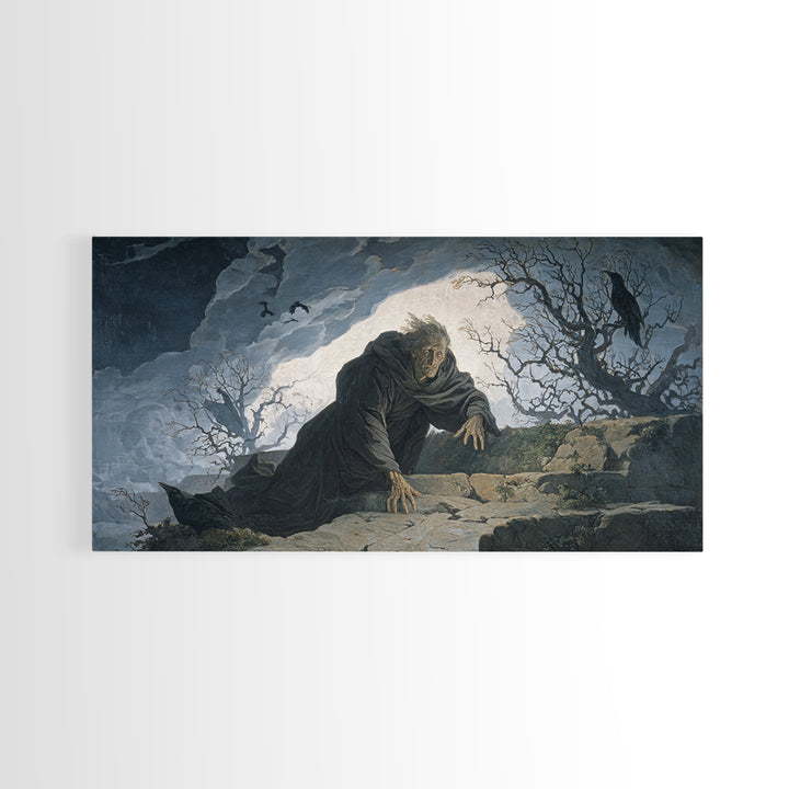 The Ash-Covered Oracle, Romantic Gothic Landscape, Wide Panoramic Art, Macabre Wall Art, Canvas Print, Halloween Wall Art