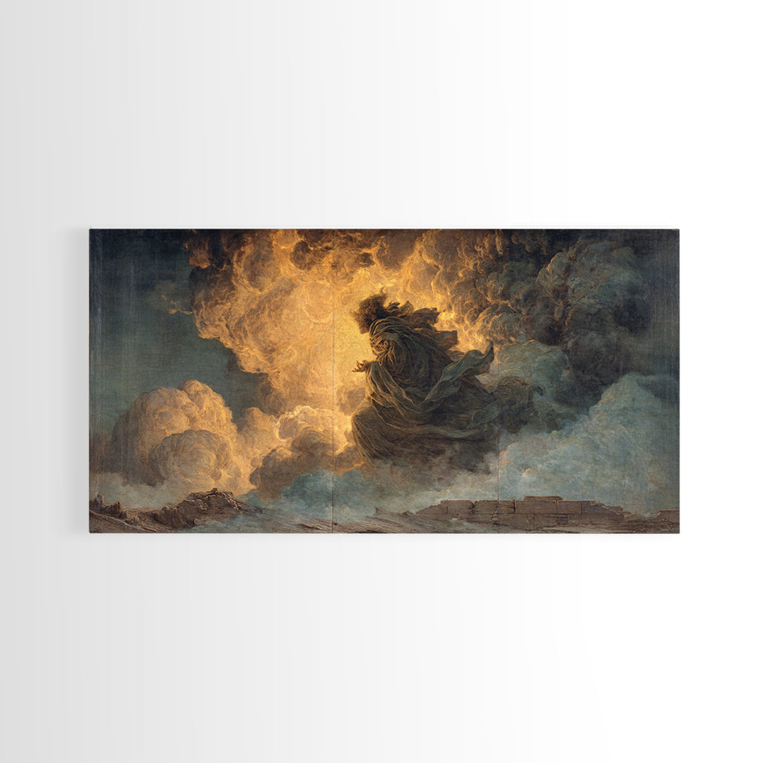The Ash-Covered Oracle, Apocalyptic Romantic Art, Wide Panoramic Art, Gothic Horror Wall Art, Framed Canvas Print, Halloween Wall Art