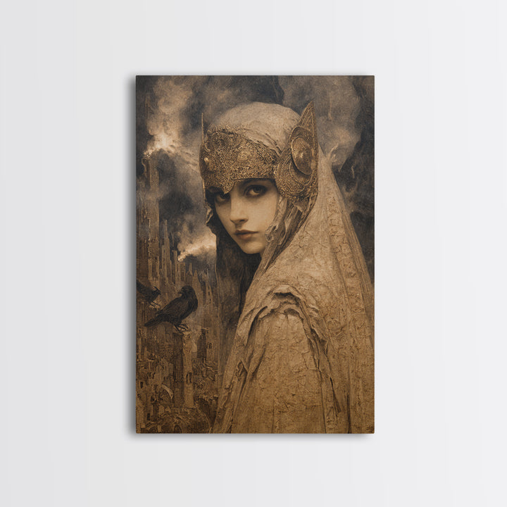 The Ash-Covered Oracle, Ornate Symbolist Art, Vertical Wall Art, Dark Halloween Decor, Canvas Print, Halloween Wall Art