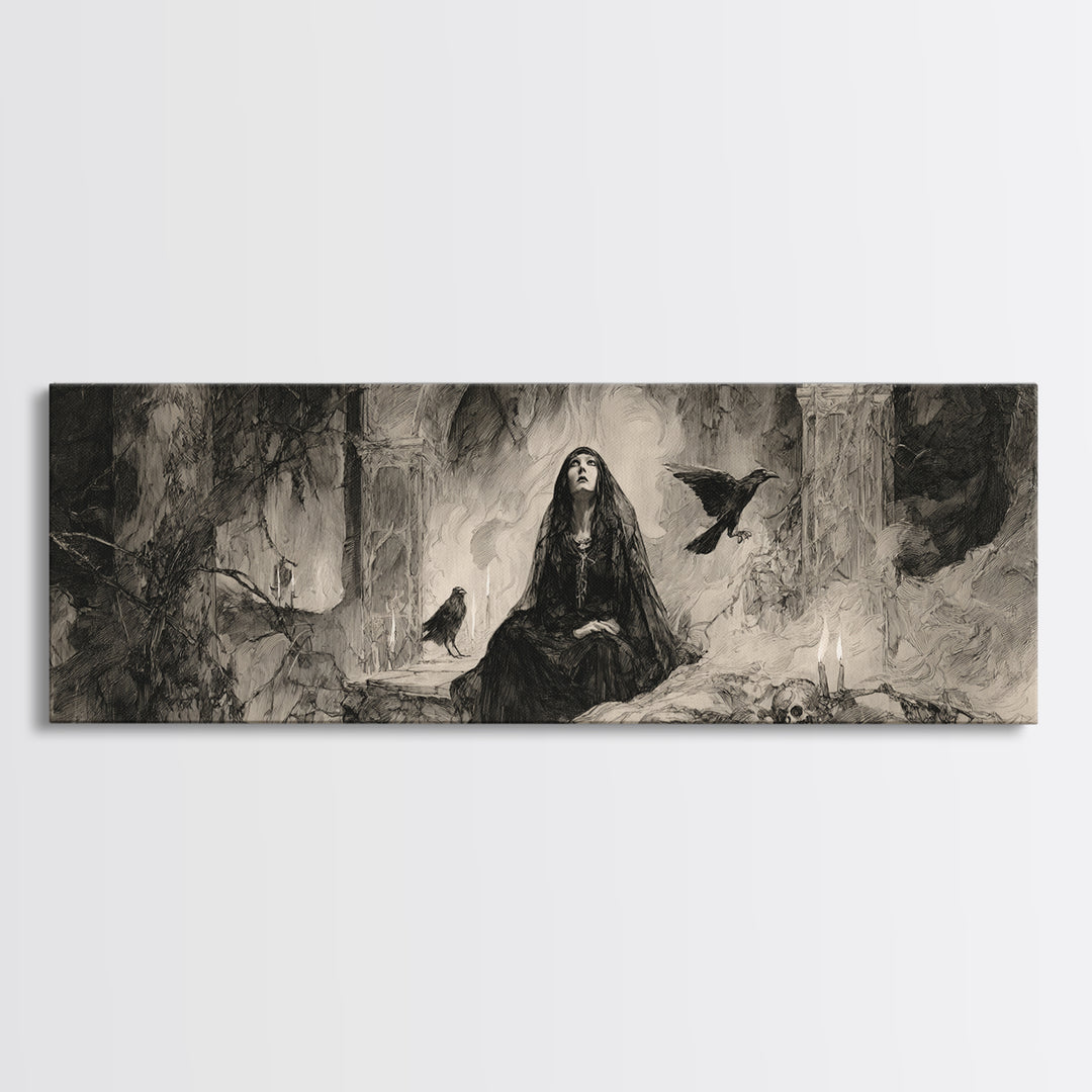 The Ash-Covered Oracle, Decadent Gothic Art, Extra Wide Wall Art, Macabre Wall Art, Canvas Print, Halloween Wall Art