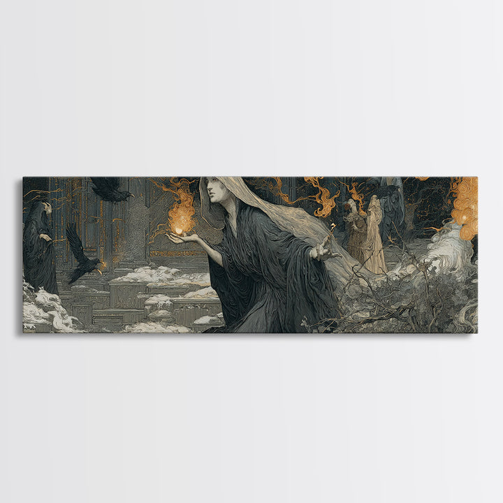 The Ash-Covered Oracle, Symbolist Death Art, Extra Wide Wall Art, Gothic Horror Wall Art, Canvas Print, Halloween Wall Art