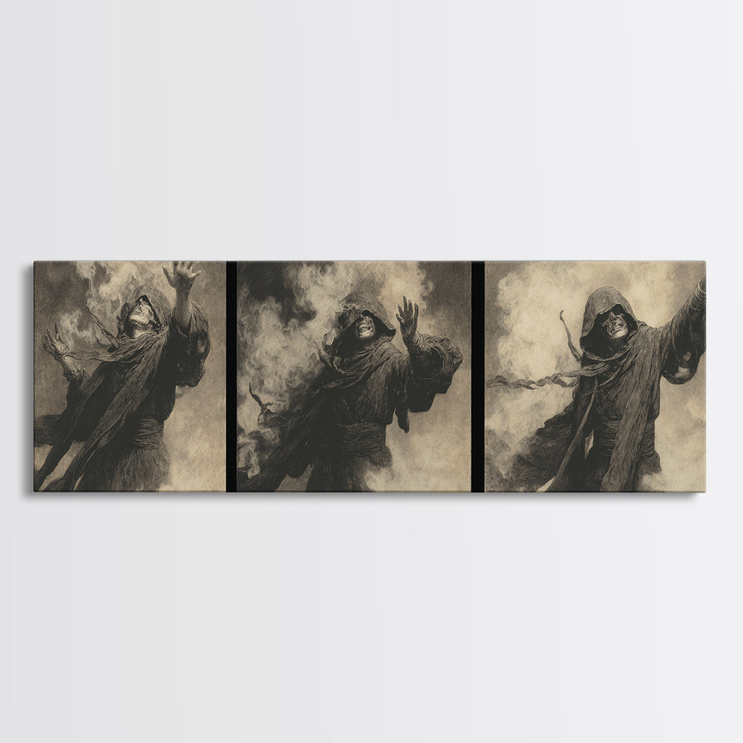 The Ash-Covered Oracle, Dark Symbolist Art, Extra Wide Wall Art, Dark Halloween Decor, Framed Canvas Print, Halloween Wall Art