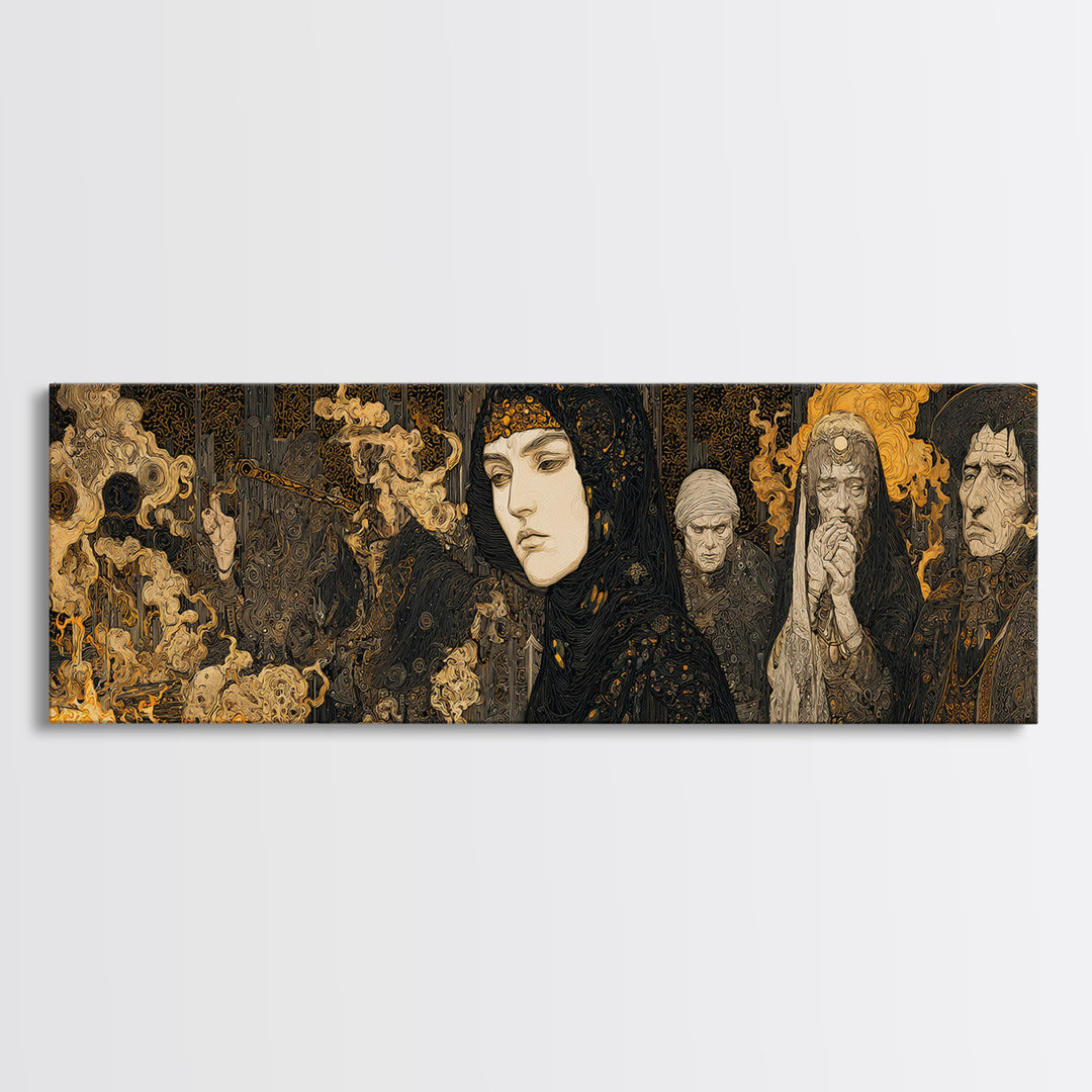 The Ash-Covered Oracle, Stained Glass Gothic Art, Extra Wide Wall Art, Macabre Wall Art, Canvas Print, Halloween Wall Art, Halloween Decor