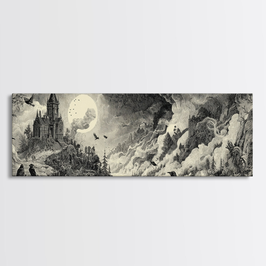 The Ash-Covered Oracle, Victorian Macabre Art, Extra Wide Wall Art, Macabre Wall Art, Canvas Print, Halloween Wall Art, Halloween Decor