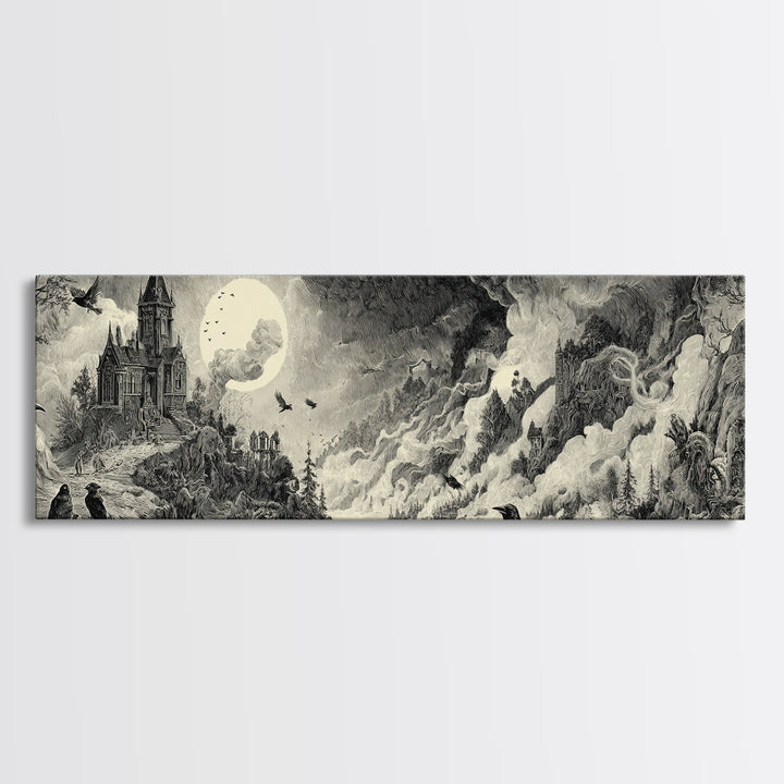 The Ash-Covered Oracle, Victorian Macabre Art, Extra Wide Wall Art, Macabre Wall Art, Canvas Print, Halloween Wall Art, Halloween Decor