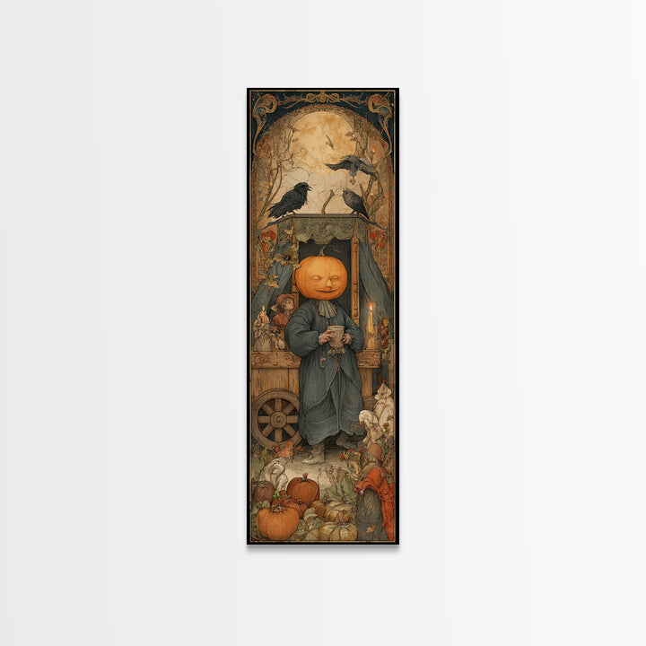 The Pumpkin-Headed Tea Merchant, Dark Renaissance Art, Tall Narrow Wall Art, Dark Fantasy Wall Art, Canvas Print