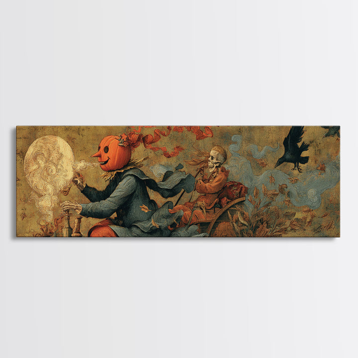 The Pumpkin-Headed Tea Merchant, Danse Macabre Art, Extra Wide Wall Art, Dark Fantasy Wall Art, Canvas Print