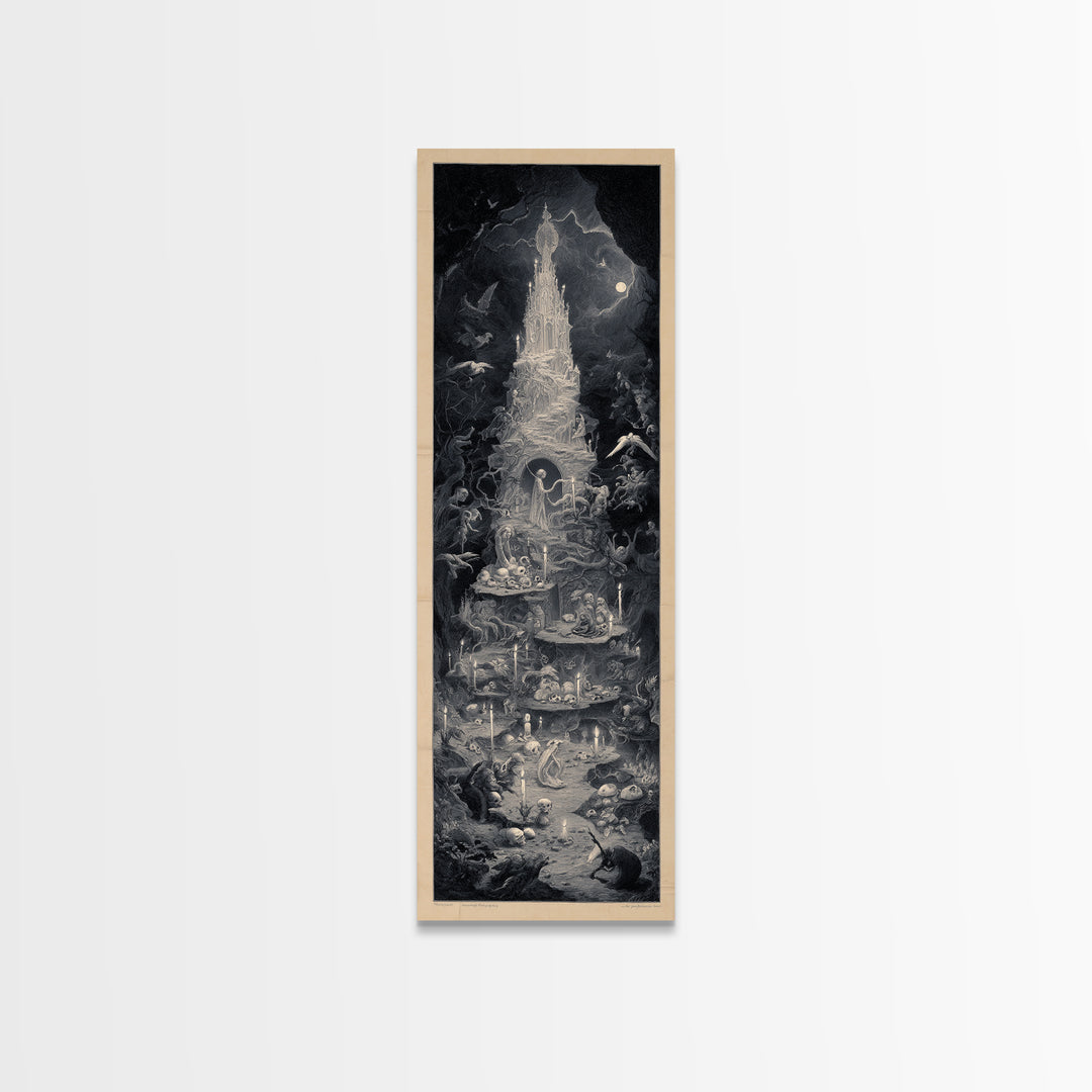 The Ghost Bakery, Gothic Engraving Art, Tall Narrow Wall Art, Macabre Wall Art, Framed Canvas Print, Halloween Wall Art