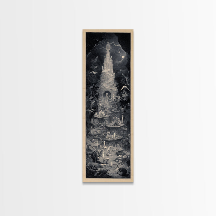 The Ghost Bakery, Gothic Engraving Art, Tall Narrow Wall Art, Macabre Wall Art, Framed Canvas Print, Halloween Wall Art
