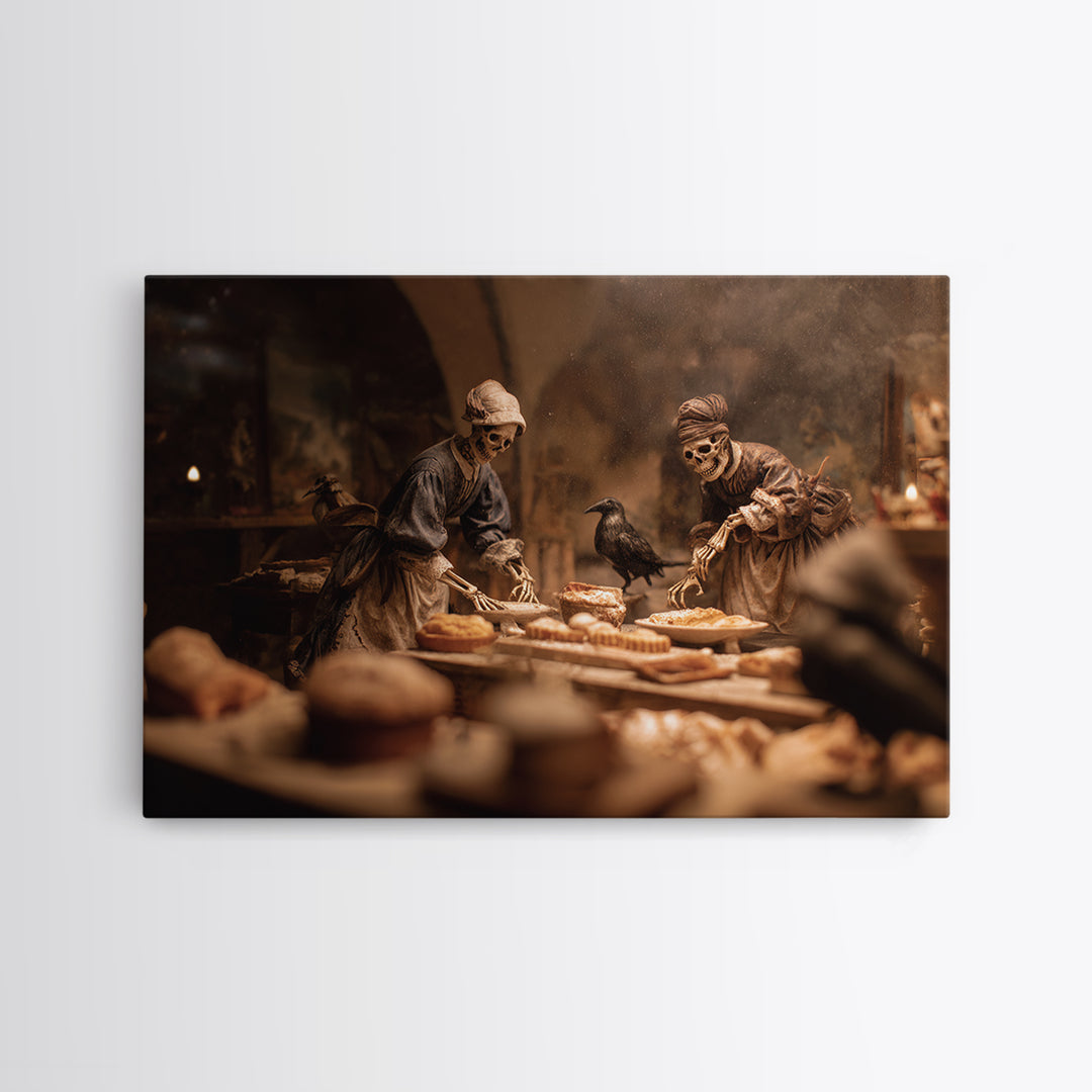 The Ghost Bakery, Danse Macabre Art, Landscape Wall Art, Dark Halloween Decor, Framed Canvas Print, Halloween Wall Art