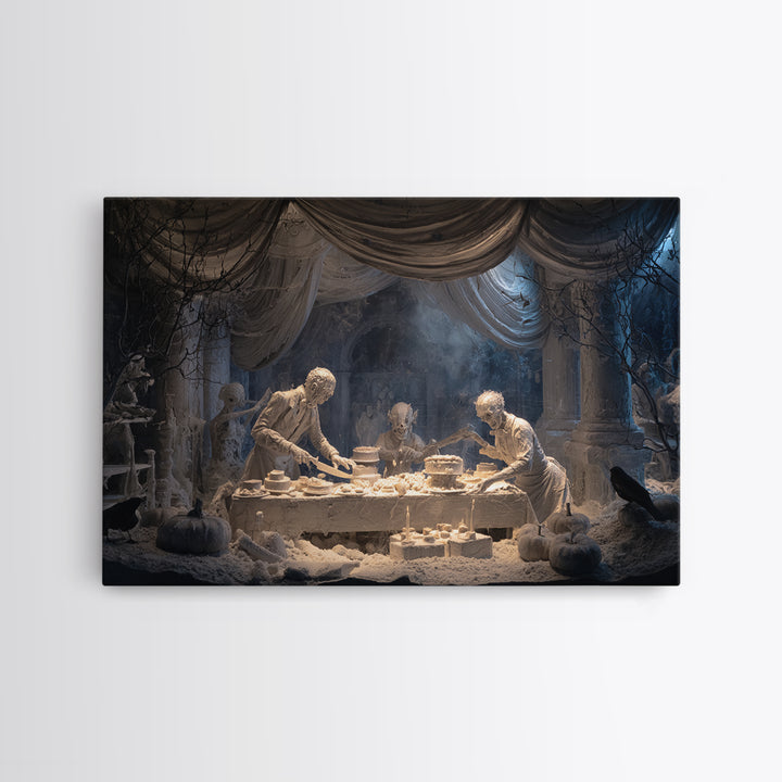 The Ghost Bakery, Gothic Nightmare Art, Landscape Wall Art, Dark Halloween Decor, Framed Canvas Print, Halloween Wall Art