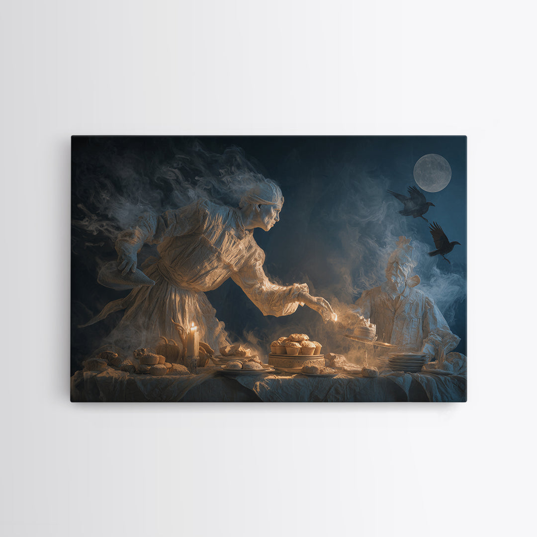 The Ghost Bakery, Visionary Gothic Art, Landscape Wall Art, Macabre Wall Art, Framed Canvas Print, Halloween Wall Art, Halloween Decor