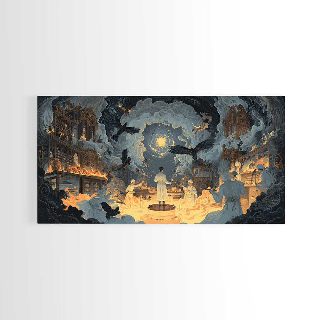 The Ghost Bakery, Apocalyptic Romantic Art, Wide Panoramic Art, Dark Halloween Decor, Canvas Print, Halloween Wall Art