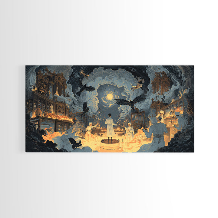 The Ghost Bakery, Apocalyptic Romantic Art, Wide Panoramic Art, Dark Halloween Decor, Canvas Print, Halloween Wall Art