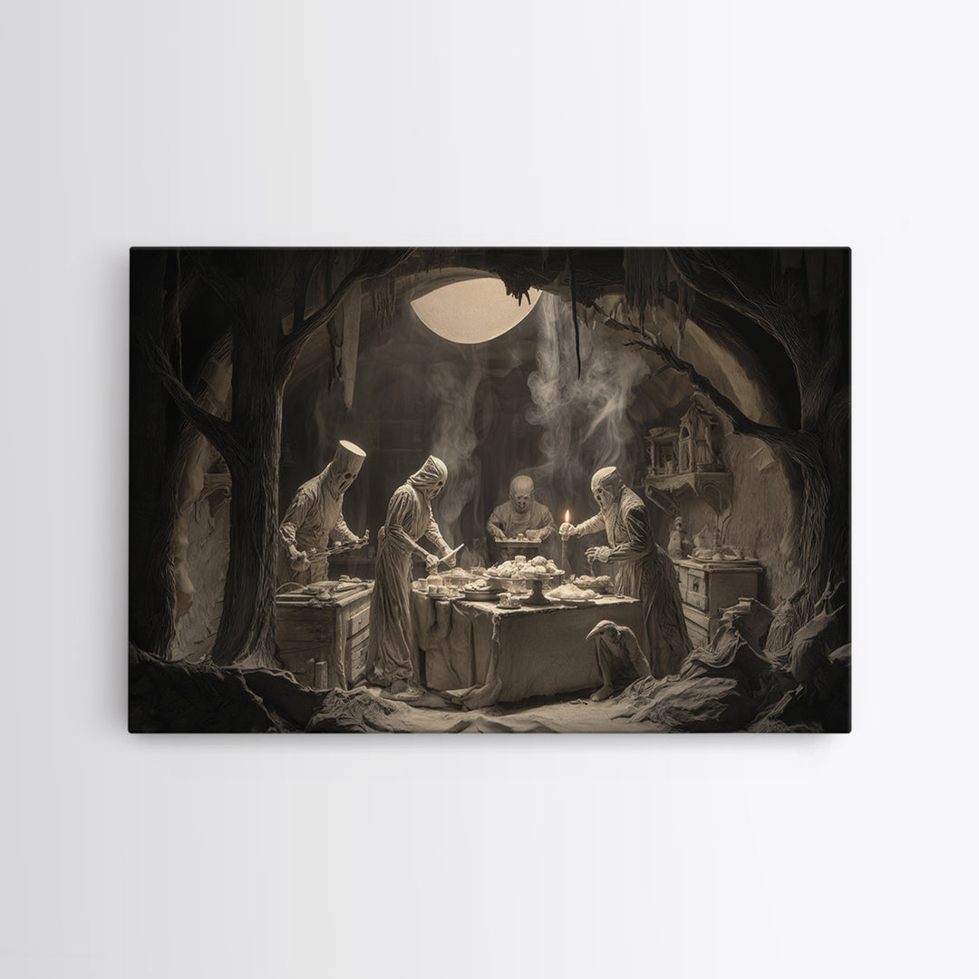 The Ghost Bakery, Expressionist Nightmare Art, Landscape Wall Art, Dark Halloween Decor, Canvas Print, Halloween Wall Art