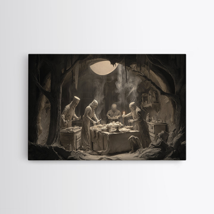 The Ghost Bakery, Expressionist Nightmare Art, Landscape Wall Art, Dark Halloween Decor, Canvas Print, Halloween Wall Art
