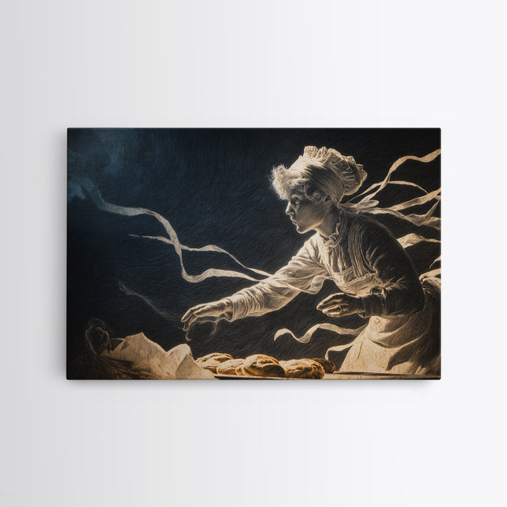 The Ghost Bakery, Expressionist Gothic Art, Landscape Wall Art, Dark Halloween Decor, Framed Canvas Print, Halloween Wall Art