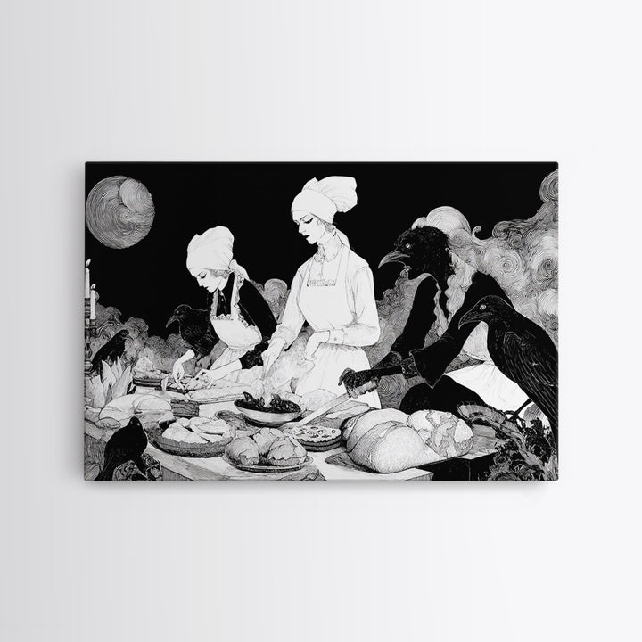 The Ghost Bakery, Decadent Line Art, Landscape Wall Art, Dark Fantasy Wall Art, Framed Canvas Print, Halloween Wall Art
