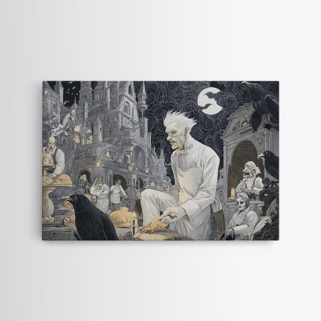 The Ghost Bakery, Victorian Macabre Art, Landscape Wall Art, Macabre Wall Art, Framed Canvas Print, Halloween Wall Art