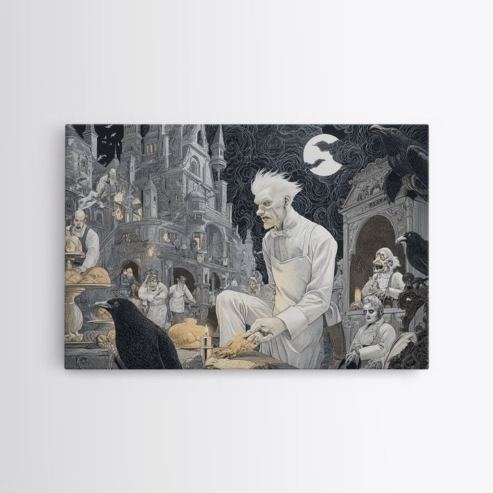 The Ghost Bakery, Victorian Macabre Art, Landscape Wall Art, Macabre Wall Art, Framed Canvas Print, Halloween Wall Art