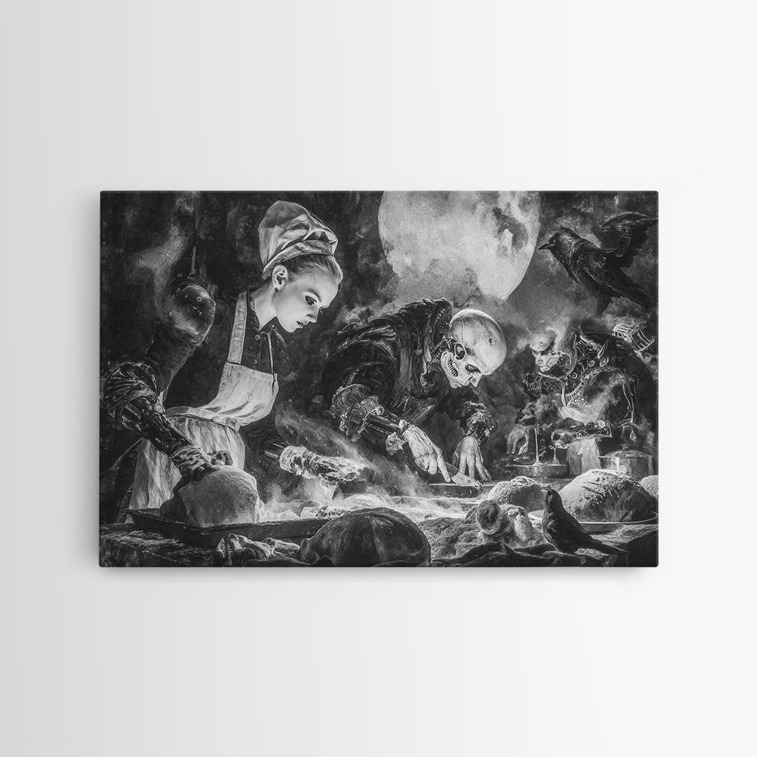 The Ghost Bakery, Biomechanical Horror Art, Landscape Wall Art, Dark Fantasy Wall Art, Framed Canvas Print, Halloween Wall Art