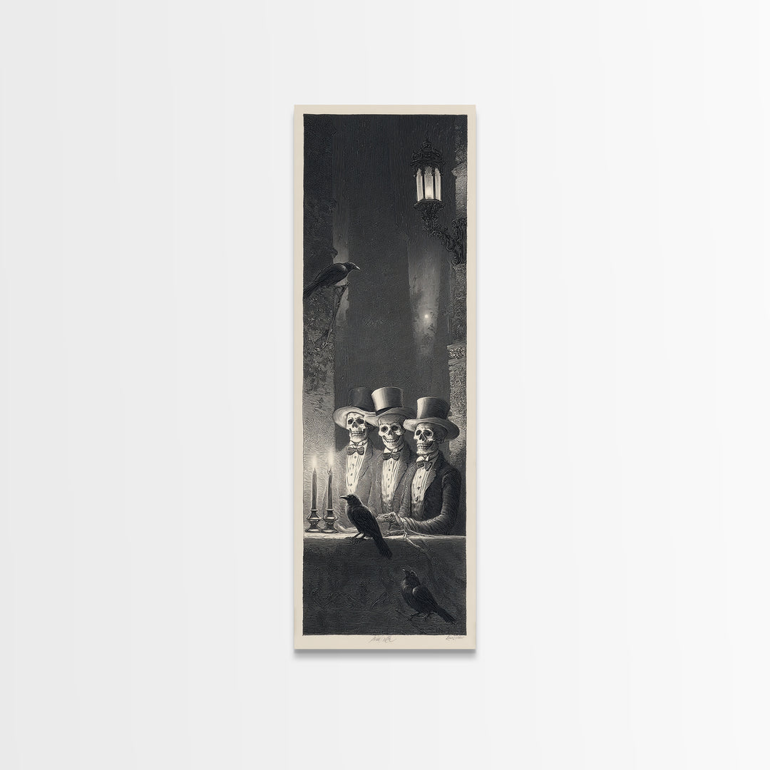 The Skeleton Barbershop Quartet, Gothic Engraving Art, Tall Narrow Wall Art, Gothic Horror Wall Art, Canvas Print, Halloween Wall Art