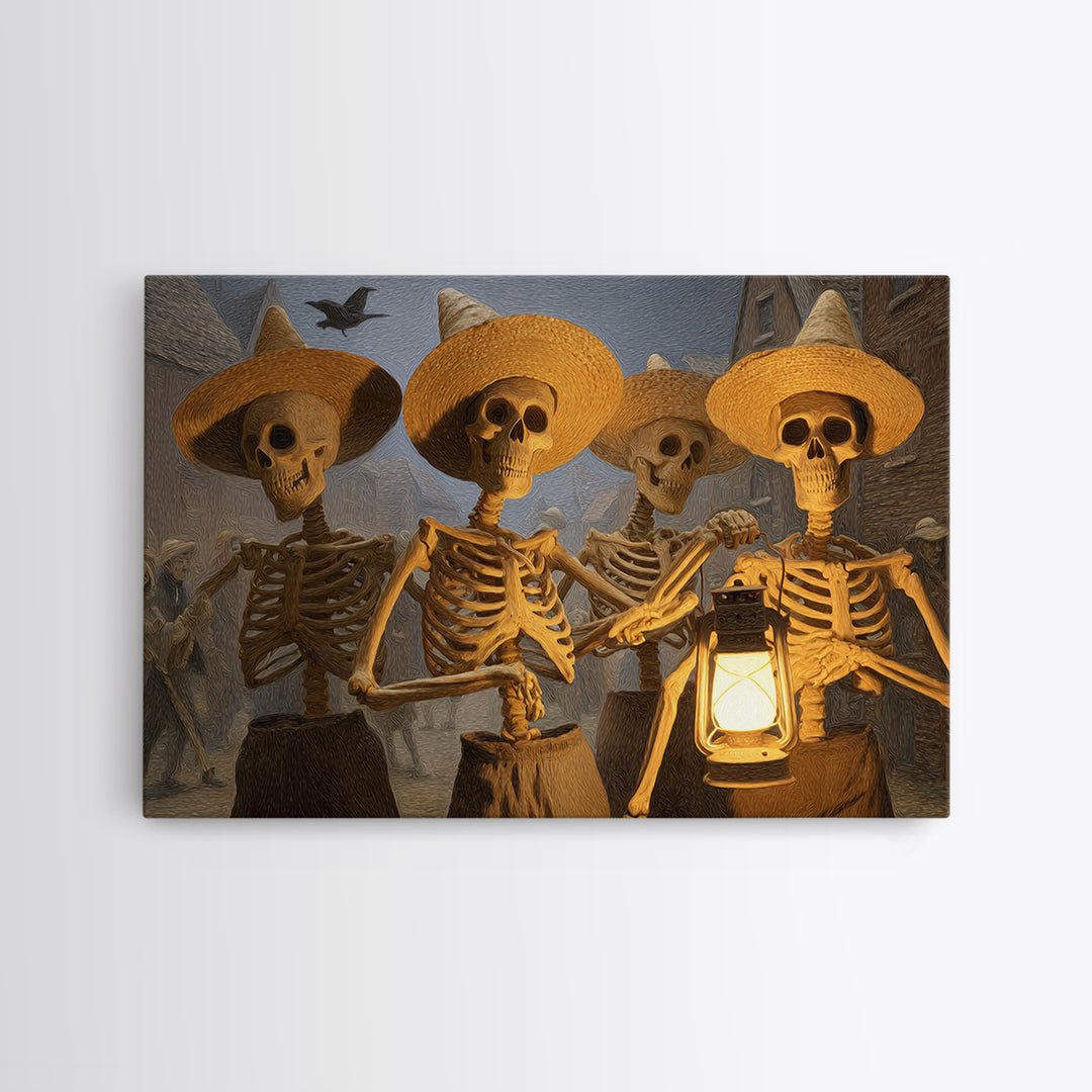 The Skeleton Barbershop Quartet, Northern Renaissance Horror, Landscape Wall Art, Macabre Wall Art, Framed Canvas Print