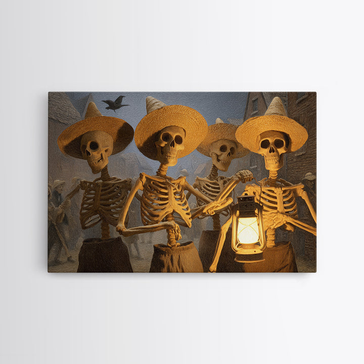 The Skeleton Barbershop Quartet, Northern Renaissance Horror, Landscape Wall Art, Macabre Wall Art, Framed Canvas Print