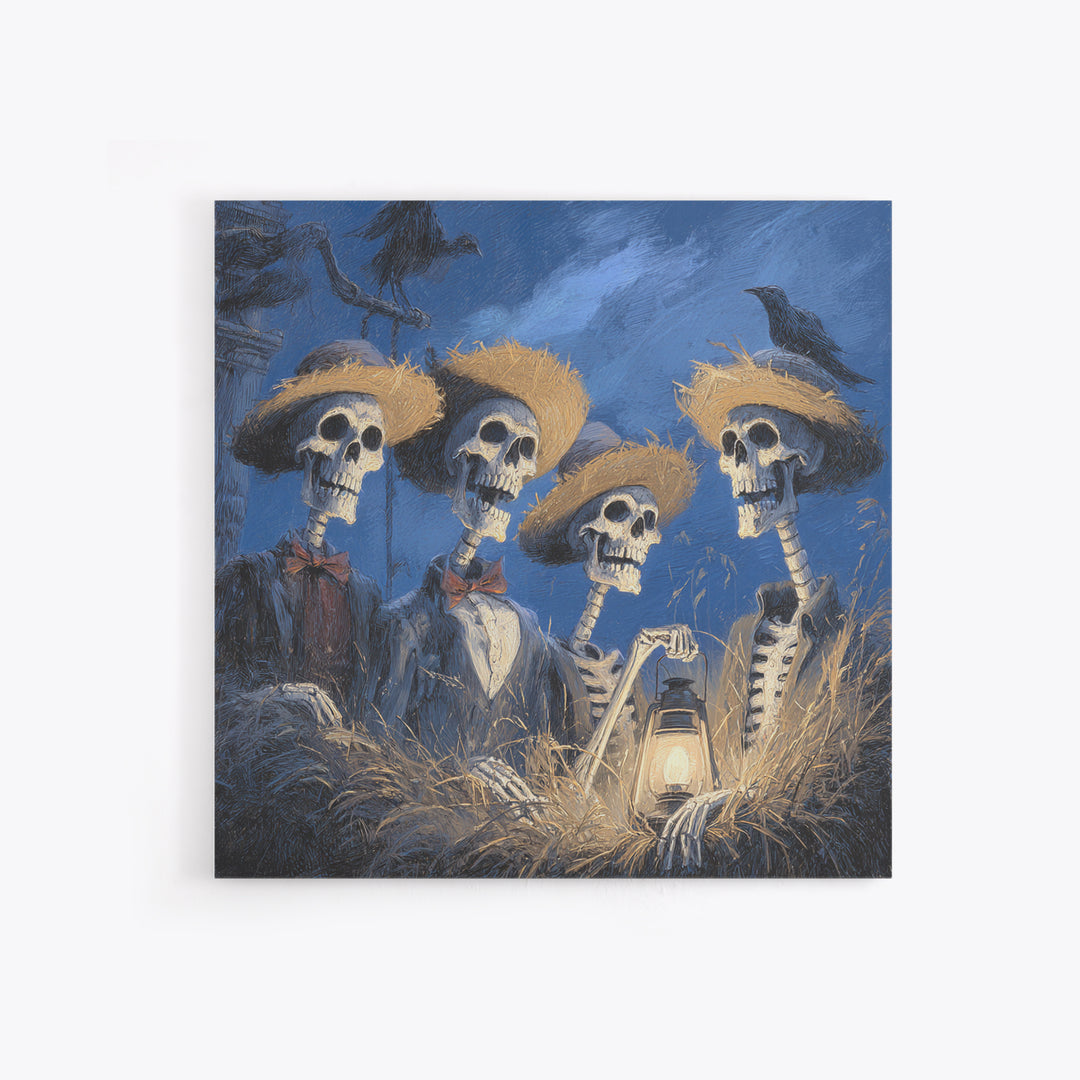 The Skeleton Barbershop Quartet, Baroque Witchcraft Art, Square Wall Art, Macabre Wall Art, Framed Canvas Print, Halloween Wall Art