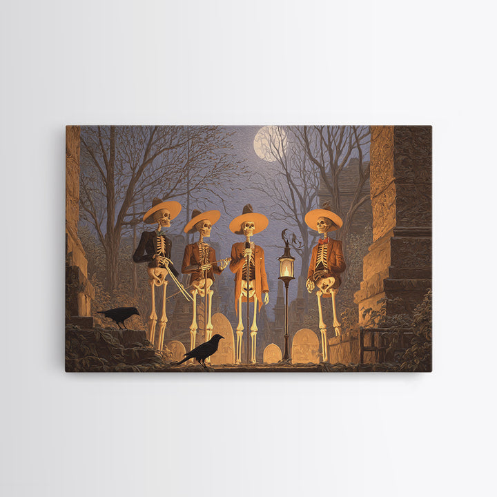 The Skeleton Barbershop Quartet, Romantic Gothic Landscape, Landscape Wall Art, Macabre Wall Art, Canvas Print, Halloween Wall Art