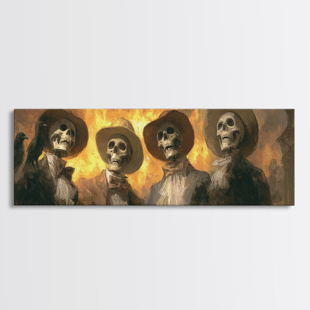 The Skeleton Barbershop Quartet, Apocalyptic Romantic Art, Extra Wide Wall Art, Dark Halloween Decor, Framed Canvas Print