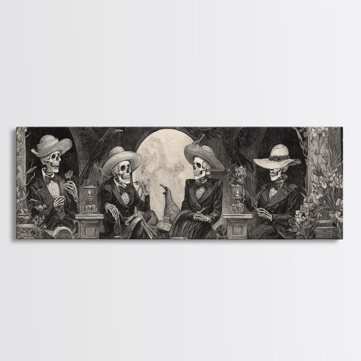 The Skeleton Barbershop Quartet, Symbolist Dream Art, Extra Wide Wall Art, Gothic Horror Wall Art, Canvas Print, Halloween Wall Art