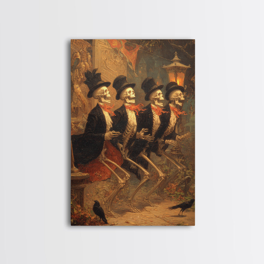The Skeleton Barbershop Quartet, Ornate Symbolist Art, Vertical Wall Art, Macabre Wall Art, Canvas Print, Halloween Wall Art