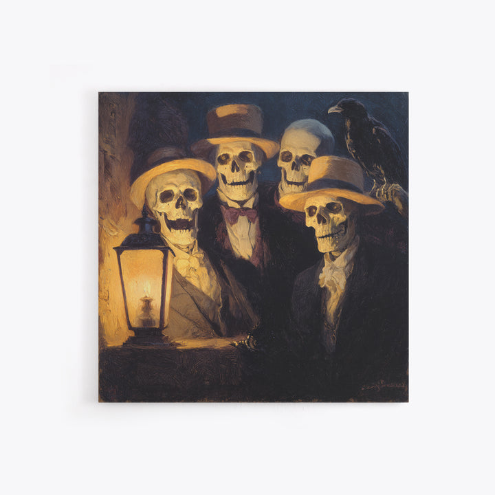 The Skeleton Barbershop Quartet, Dark Symbolist Art, Square Wall Art, Macabre Wall Art, Canvas Print, Halloween Wall Art