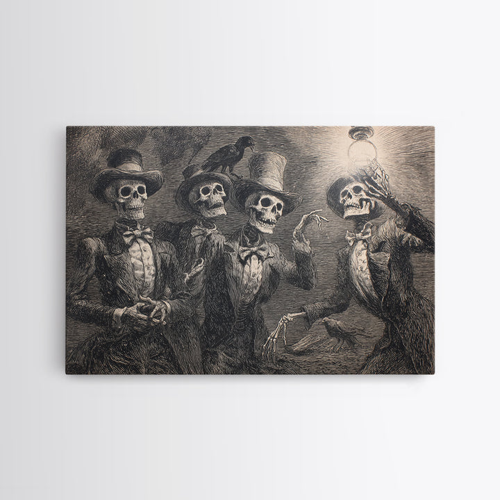 The Skeleton Barbershop Quartet, Expressionist Nightmare Art, Landscape Wall Art, Dark Halloween Decor, Canvas Print, Halloween Wall Art