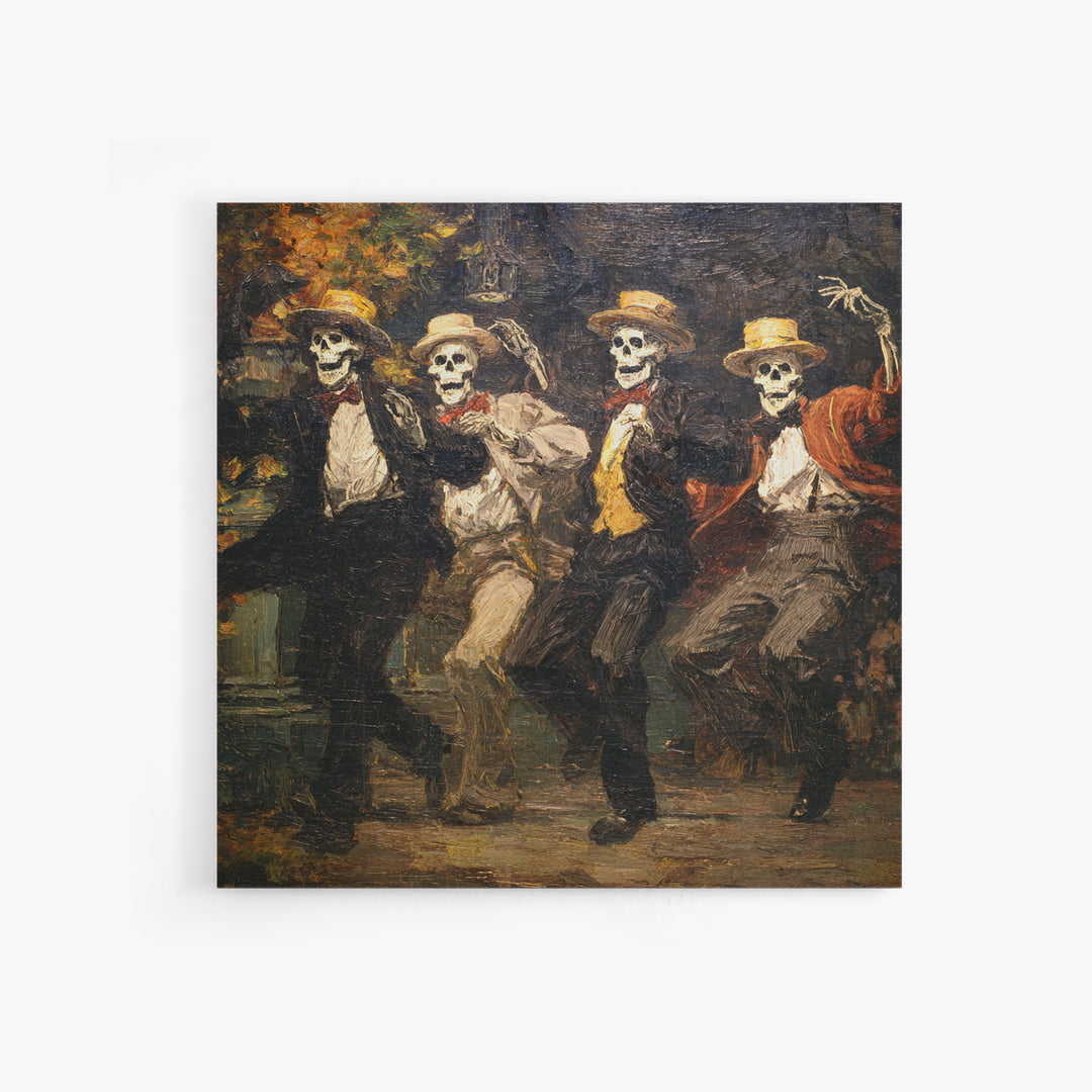 The Skeleton Barbershop Quartet, Grotesque Carnival Art, Square Wall Art, Macabre Wall Art, Framed Canvas Print, Halloween Wall Art