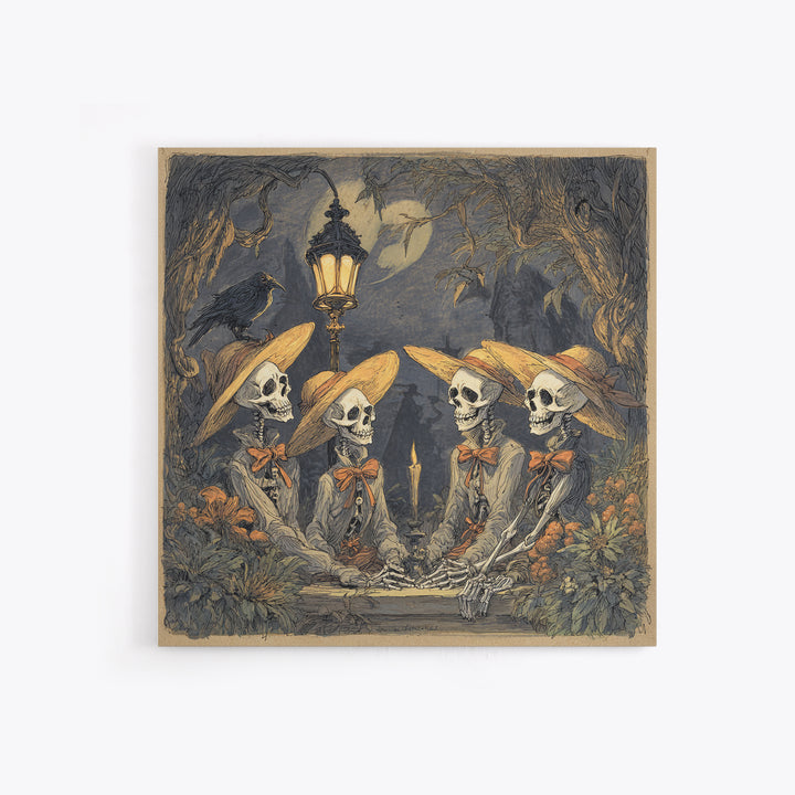 The Skeleton Barbershop Quartet, Gothic Storybook Art, Square Wall Art, Dark Halloween Decor, Framed Canvas Print, Halloween Wall Art