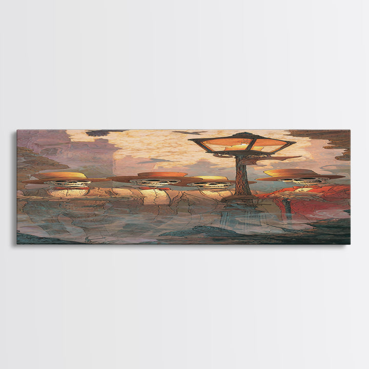 The Skeleton Barbershop Quartet, Surreal Apocalyptic Art, Tall Narrow Wall Art, Dark Fantasy Wall Art, Framed Canvas Print