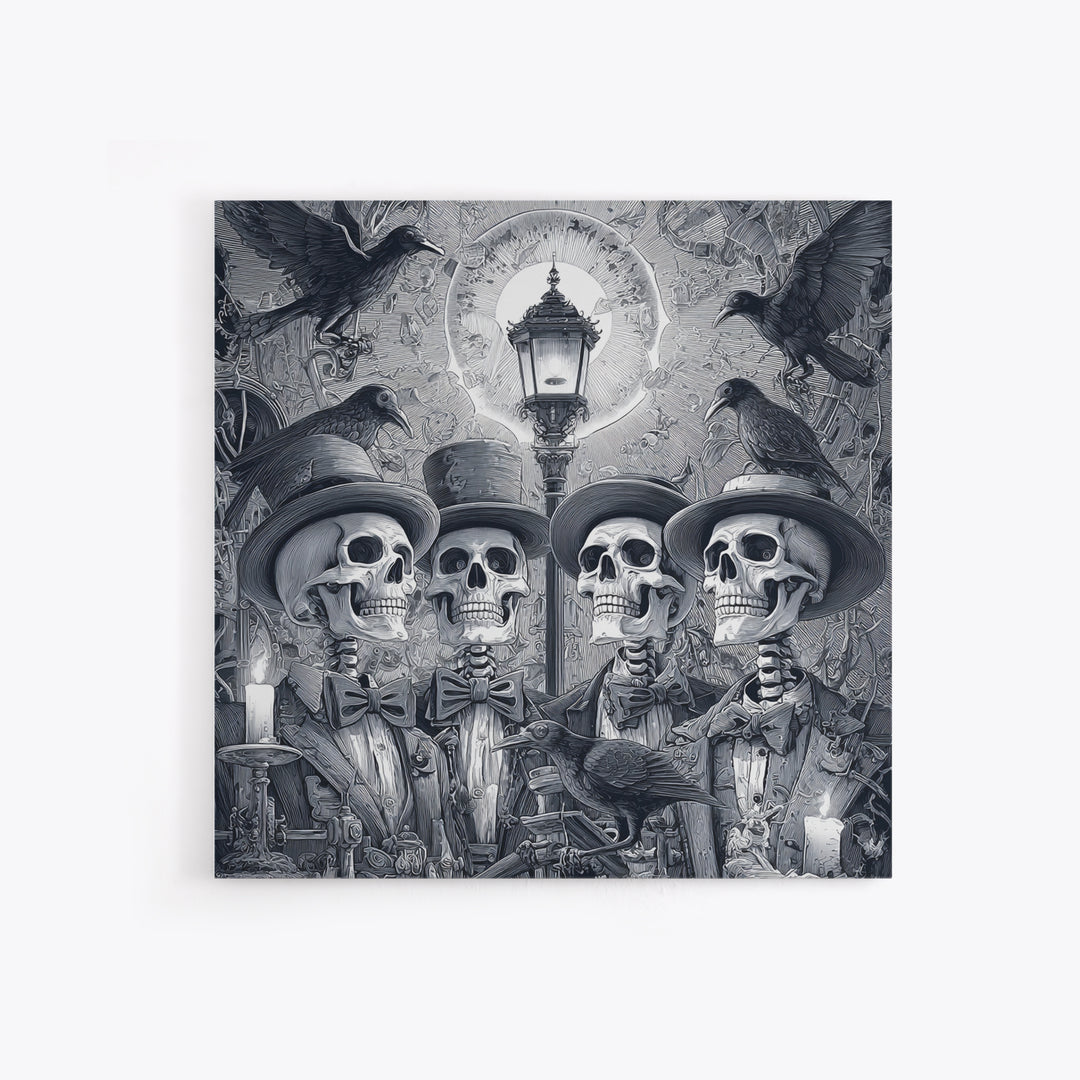 The Skeleton Barbershop Quartet, Biomechanical Horror Art, Square Wall Art, Dark Halloween Decor, Canvas Print, Halloween Wall Art