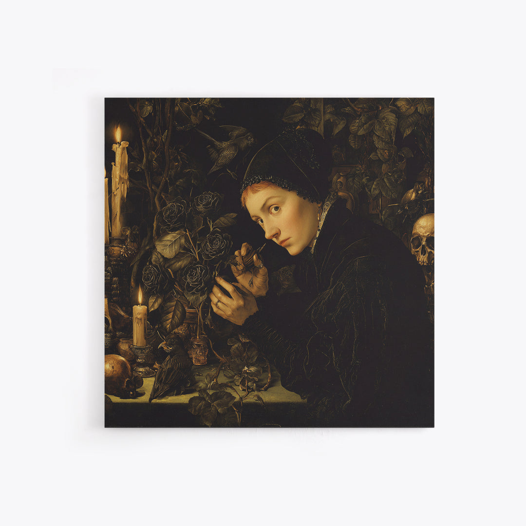 The Vampire Florist, Danse Macabre Art, Square Wall Art, Gothic Horror Wall Art, Framed Canvas Print, Halloween Wall Art